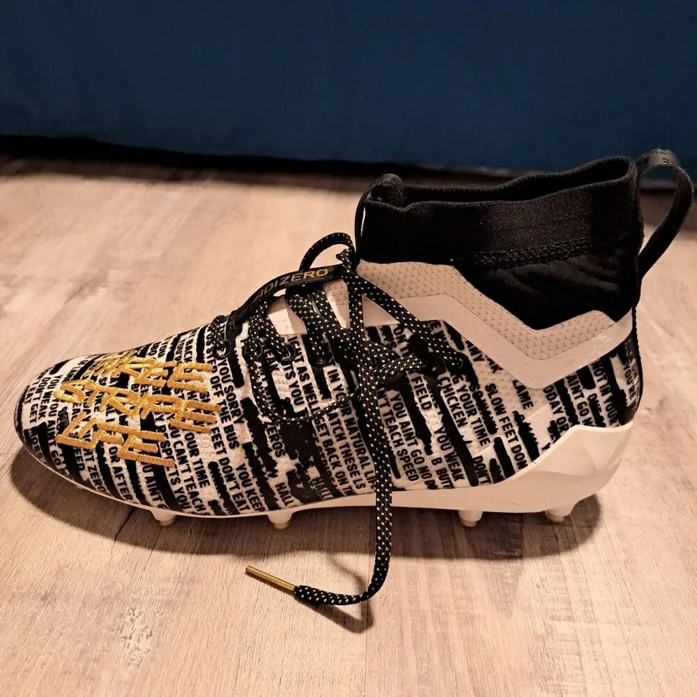 ADIDAS Adizero 8.0‎ White Black Metallic Gold Molded Football Cleats Size 10.5